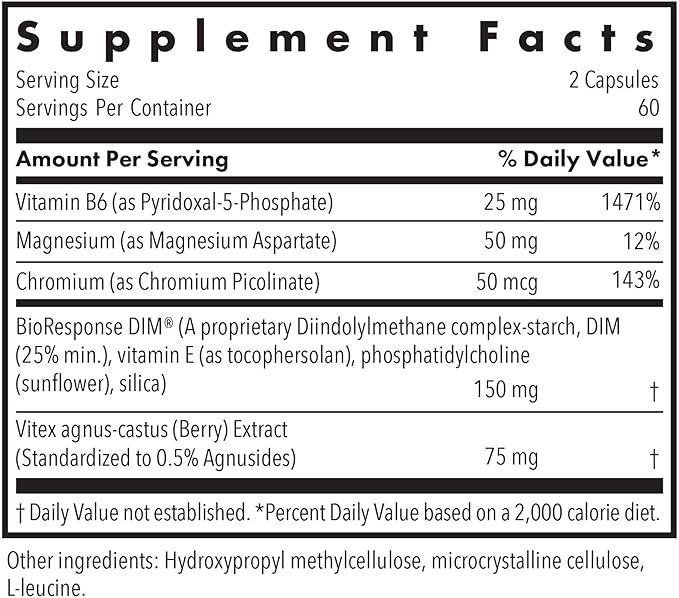 Allergy Research Group DIM Vitex Supplement - Supports Healthy Hormone Balance & Menstrual Cycle, PMS Formula, Vitamin B6, Hypoallergenic, Vegetarian Capsules, Soy-Free - 120 Count