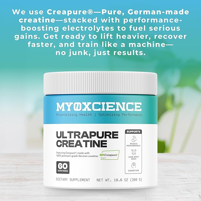 MYOXCIENCE UltraPure Creatine | Featuring Creapure | Supports Muscle Performance, Cognition and Lean Body Mass | 60 Servings