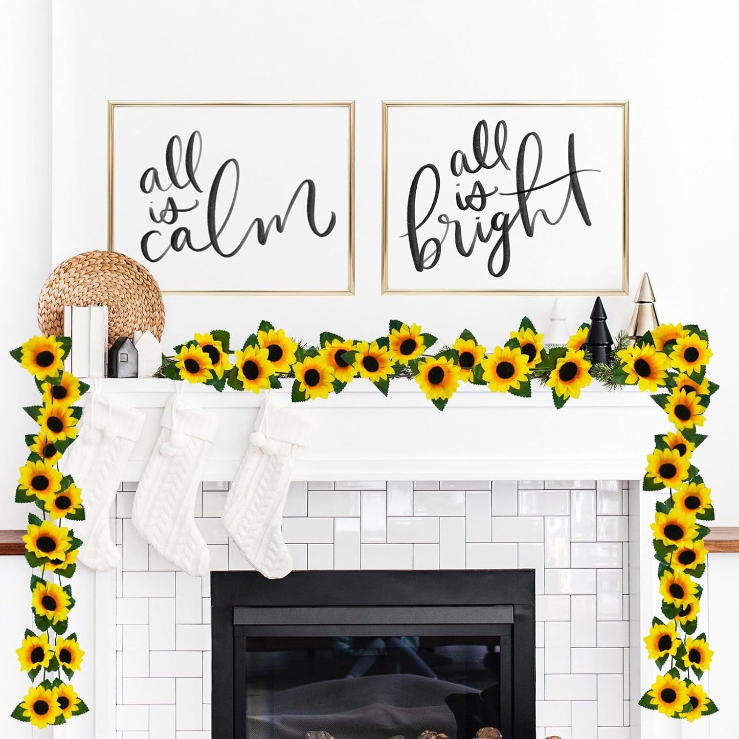 Uieke 3 Pack 7.5ft/Pcs Artificial Sunflower Garland Hanging Sunflower Vines with Green Leaves,Silk Flowers for Home Room Kitchen Garden Wedding Arch Bridal Baby Shower Party Outdoor Decor Medium