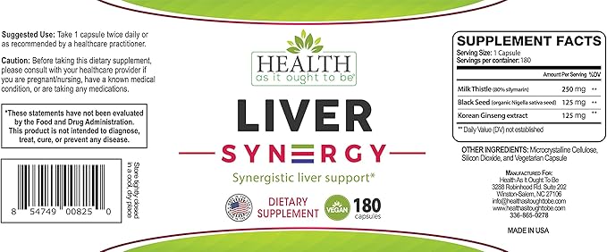 Health As It Ought To Be Liver Syn3rgy Supplement | Physician Formulated Capsules with Milk Thistle, Black Seed, Korean Ginseng | 180 Capsules