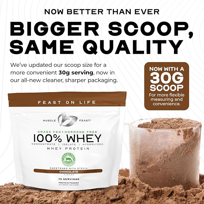 Muscle Feast 100% Grass Fed Whey Protein Powder, All Natural, Hormone Free Paure Raised Whey Protein Powder for Women & Men - Whey Concentrate, Isolate & Hydrolyzed Protein Powder Blend - Vanilla, 5lb