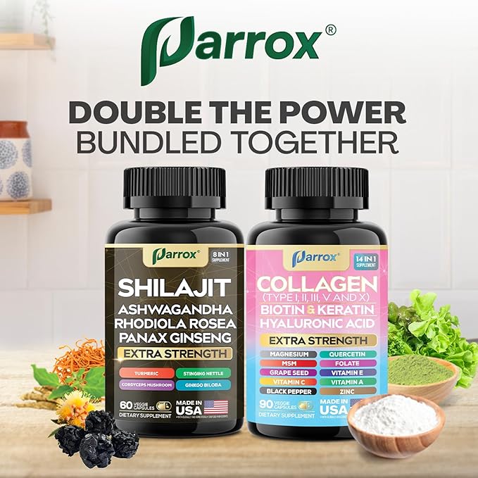 Adaptogen & Beauty Bundle – Rhodiola, Panax Ginseng, Ashwagandha, Cordyceps, Turmeric, Collagen, Biotin, Keratin, MSM, Hyaluronic Acid, Zinc, Quercetin, Vitamin C, A & E, Folate, Magnesium