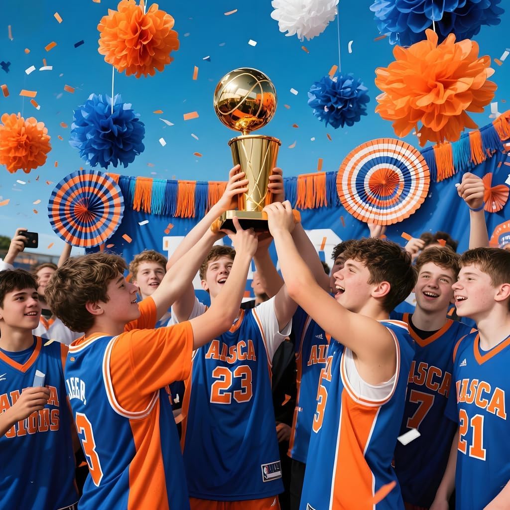 Orange and Blue Paper Tassel, 20 Pack, Party Decorations for Birthday, Baby Shower, Sprot Game,Graduation