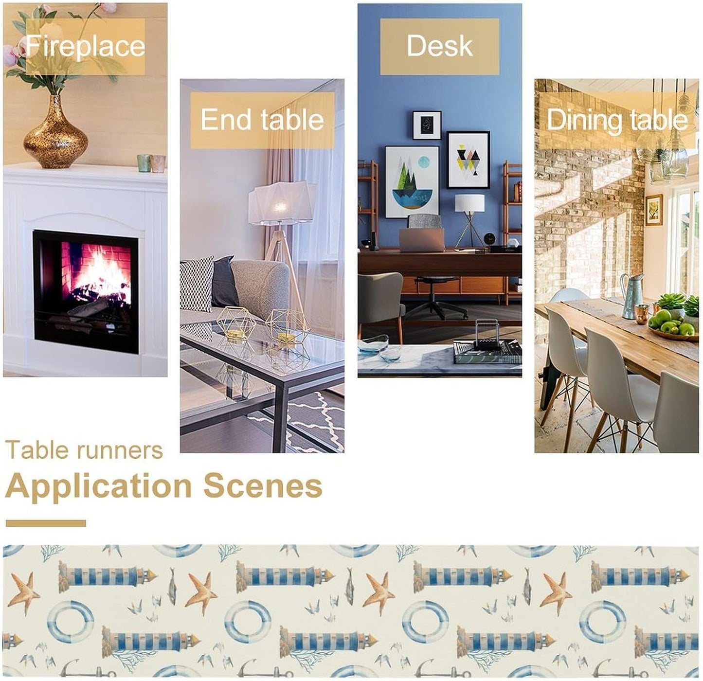 Blue Beach Table Runner, Tropical Ocean Coast Table Runner, Seashell Seasonal Nautical Restaurant Coffee Table Decorations for Home Holiday Party Indoor Outdoor 13x108 Inch