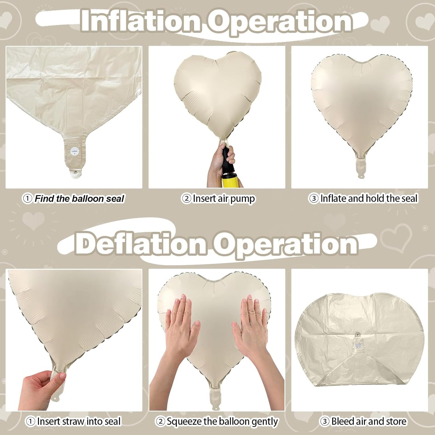 Cream Brown Heart Balloons, 12Pcs Brown Apricot Foil Balloons, Beige Coffee Foil Heart Shape Mylar Balloon 18 Inch Nude Neutral Helium Mylar Balloon for Boho Birthday Baby Shower Wedding Valentine