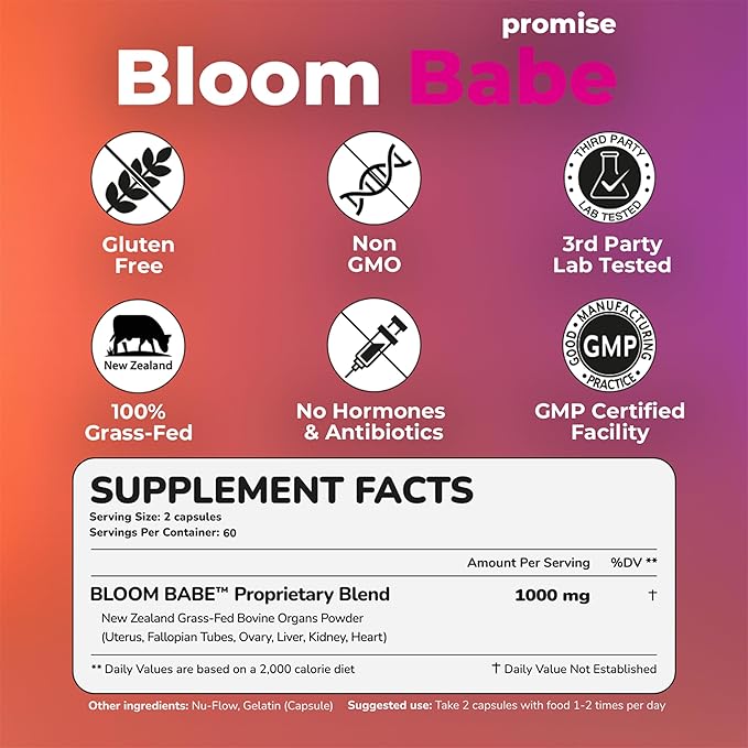 Beef Organ Supplement for Women | 100% Grass Fed Beef Liver Capsules with Heart, Kidney & Reproductive Organs | Primal Hormone Balance & Ancestral Energy | Bloom Babe - Queen of Superfoods, 120ct