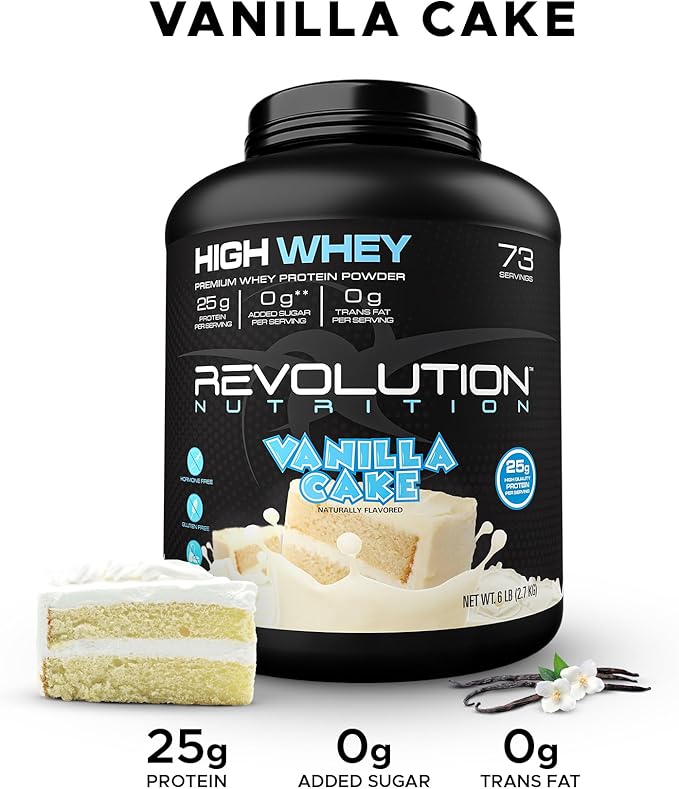 High Whey, Protein Powder 6LB, Whey Isolate, Gluten Free, Lean Muscle Mass for Men & Women, 25g of Protein Per Scoop, 2.7kg, 73 Servings (Vanilla Cake, 6 Pound)
