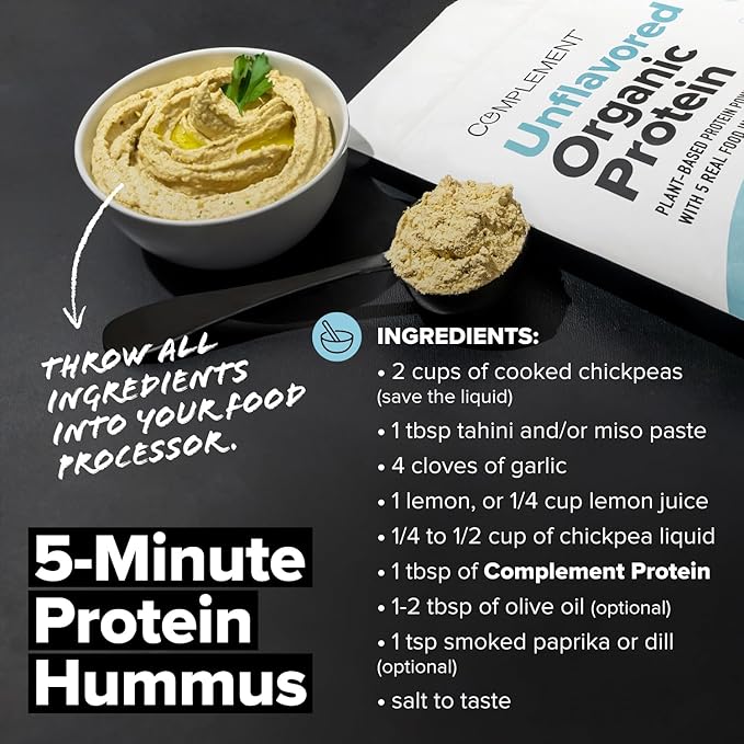Complement Organic Unflavored Vegan Protein Powder (30 Servings) Low Carb, Low Calorie, Sugar Free, Soy Free, Non-GMO, Gluten Free, Non Dairy- Yellow Pea, Pumpkin Seed- 15g Plant Based Protein Powder