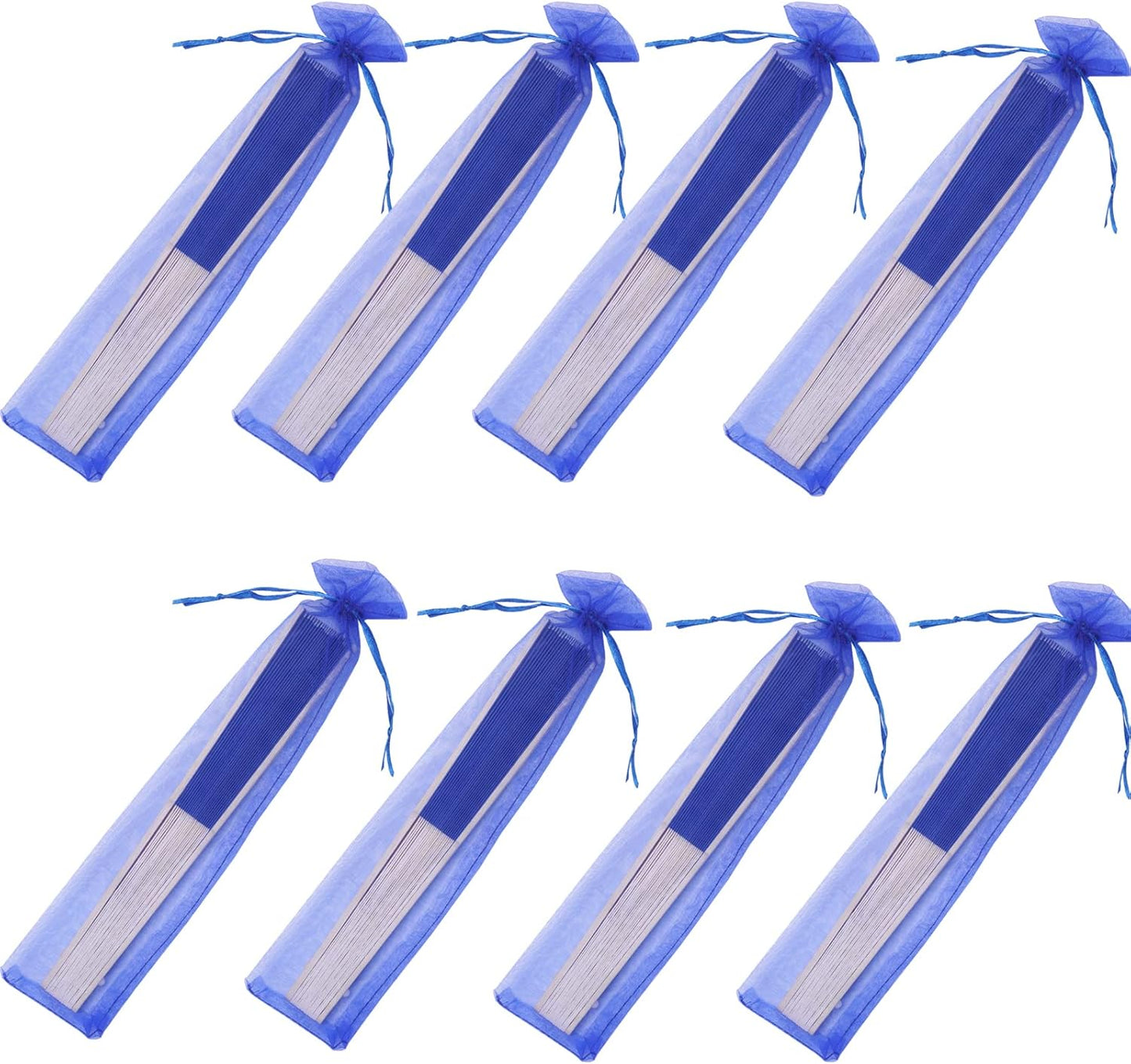 24pcs Imitated Silk Hand Fan Imitated Silk Fabric Bamboo Handheld Folded Fan Bridal Dancing Props Church Wedding Party Favors with Organza Bags (Royal Blue)