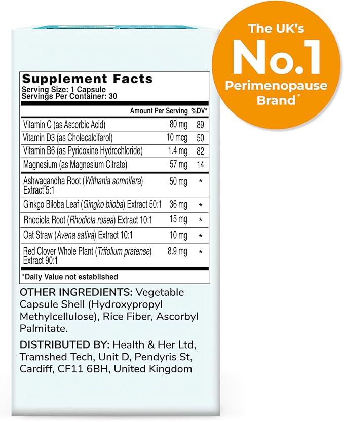 Health & Her Perimenopause Mind+ Cognitive Function Support, for Early Stage of Menopause, Mental Energy, Supplements for Women with Vitamins, Gluten-Free, Non-GMO, Vegan (30 ct - 1 Month)