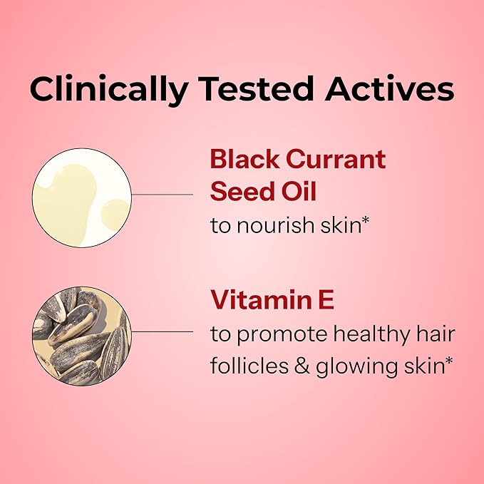 HUM Red Carpet - Skin & Hair Supplement - Black Currant Seed Oil for Glowing Skin & Strong Thicker Hair with Vitamin E & Omegas 3/6 - Hair Growth Vitamins for Women (60-Count)