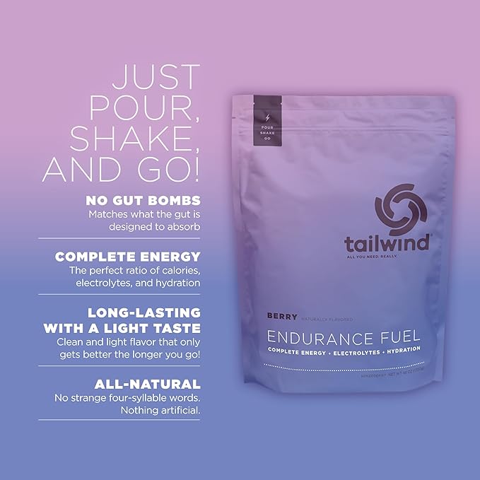 Tailwind Nutrition Endurance Fuel, Carbohydrate & Electrolyte Sports Drink Mix Powder, Gluten-Free, Vegan, Berry, 50 Servings
