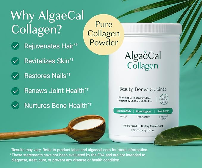 ALGAECAL Collagen - 4 Clinically-Supported Peptides VERISOL®, FORTIGEL®, UC-II®, FORTIBONE®, Anti-Aging Hydrolyzed Collagen Powder, 60 Servings, Made in USA