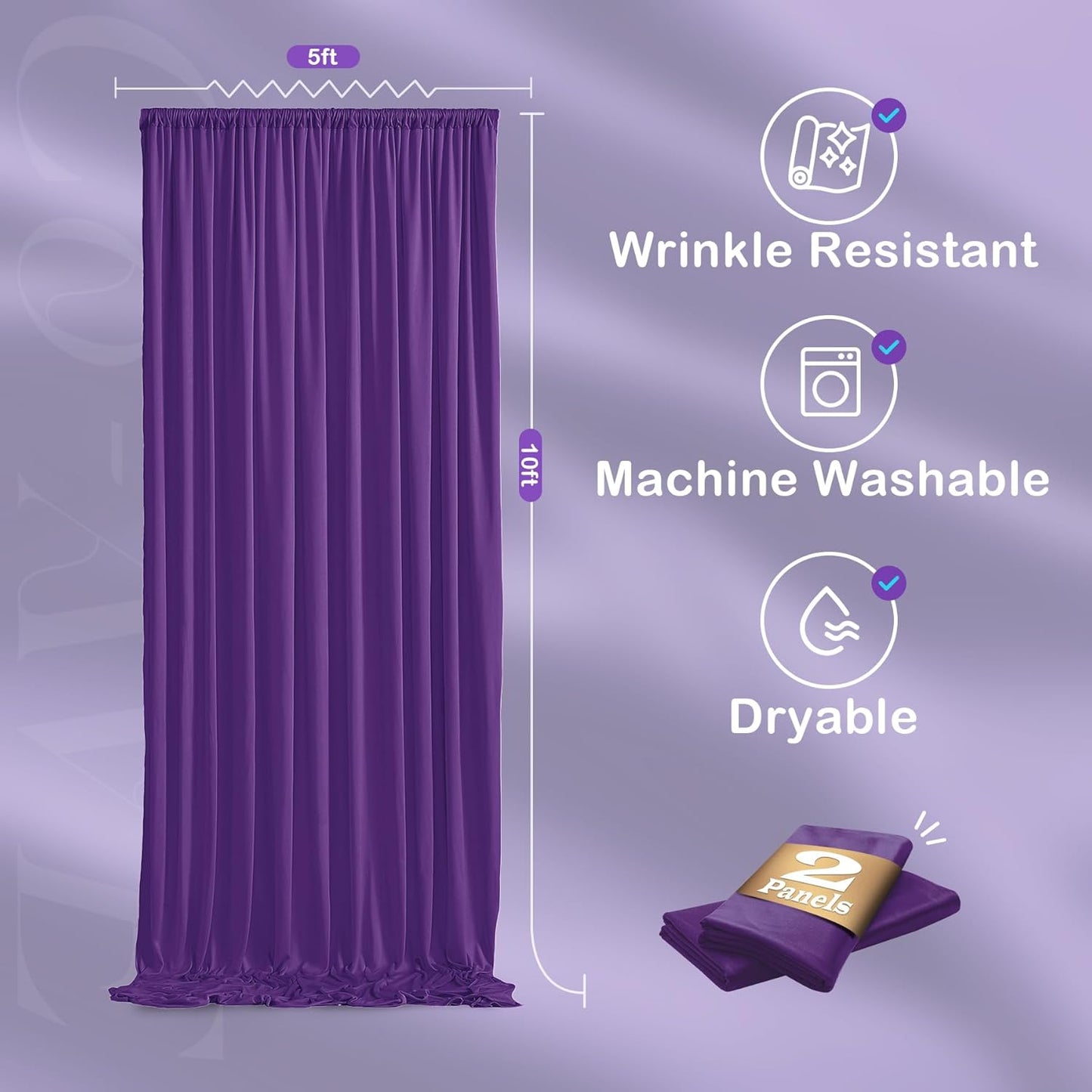 CO-AVE Wrinkle Free Purple Backdrop Curtains for Party Background, Purple Photo Curtains Backdrop Drapes 2 Panels Back Drop Cloth for Wedding Birthday Photography Baby Shower Decor,10ftx10ft