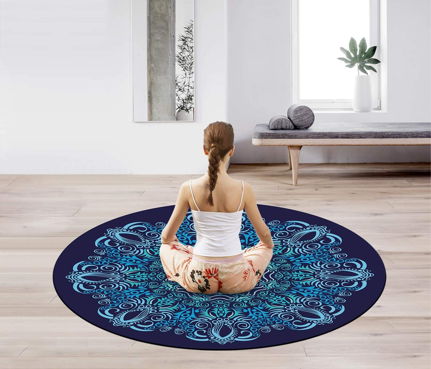 Pilates Mat Round Oversize Yoga Mat Suede Rubber Non-Slip Dia 140cm Exercise Mat Meditation Mat Workout Mat for Home Outdoor