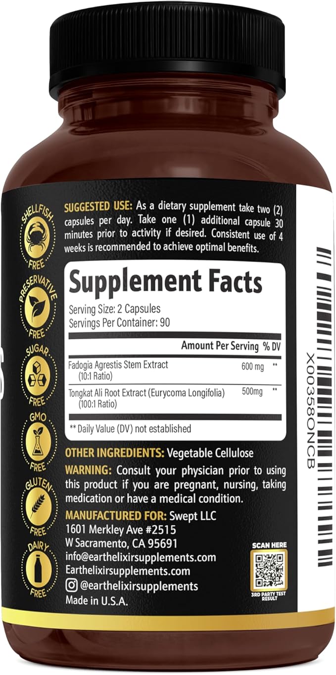 Fadogia Agrestis & Tongkat Ali for Men & Woman – Natural Testosterone Supplement for Men - Made in USA & 3rd Party Tested – Strength, Energy & Vitality - Longjack – 3 Month Supply