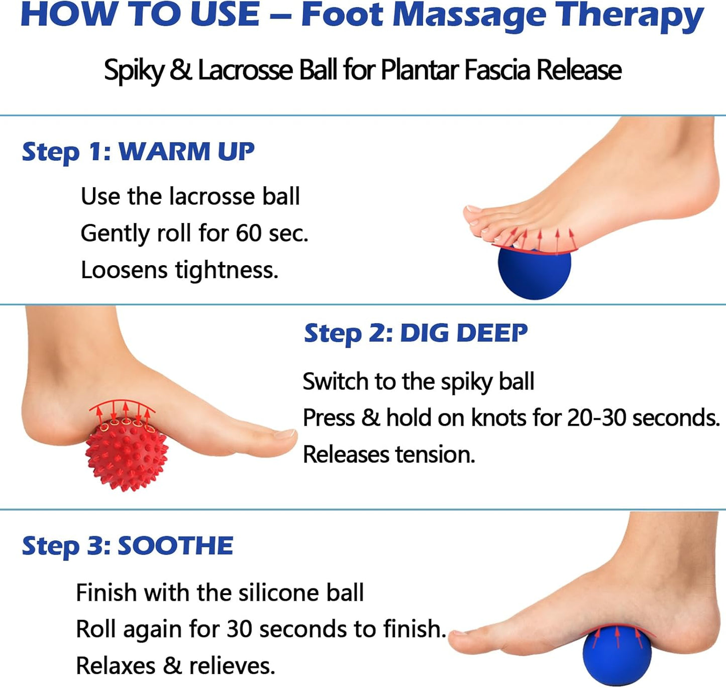 Physical Massage Therapy Ball Set: Lacrosse & Spiky Ball Set for Myofascial Release, Plantar Fasciitis, Stress Relief for Back, Neck, Feet - for Home, Office, Gym