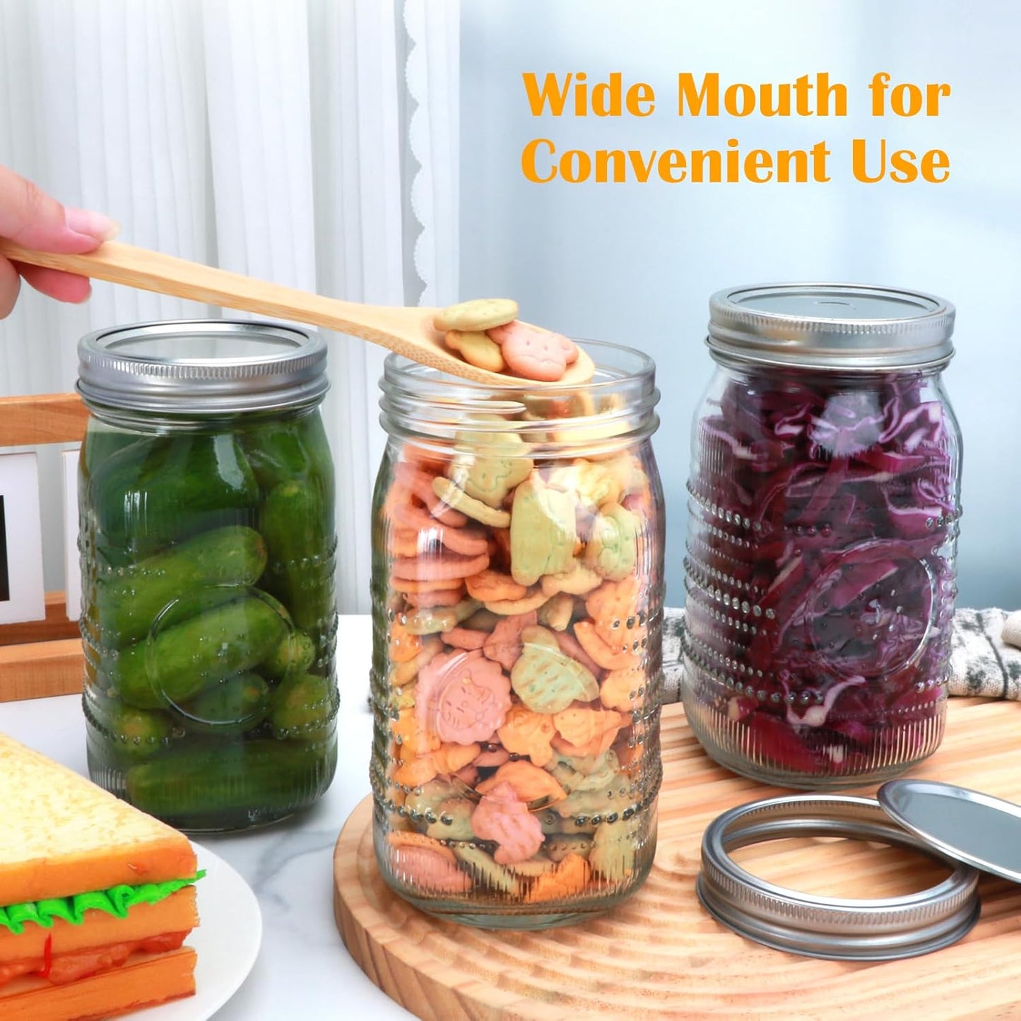 Encheng 12 Pack 32oz Wide Mouth Mason Jars with Lids and Bands,Clear Glass Canning Jars for Fermenting,Preserving,Quart Size Large Mason Jars for Jam,Pickling,Meal Prep,DIY Crafts