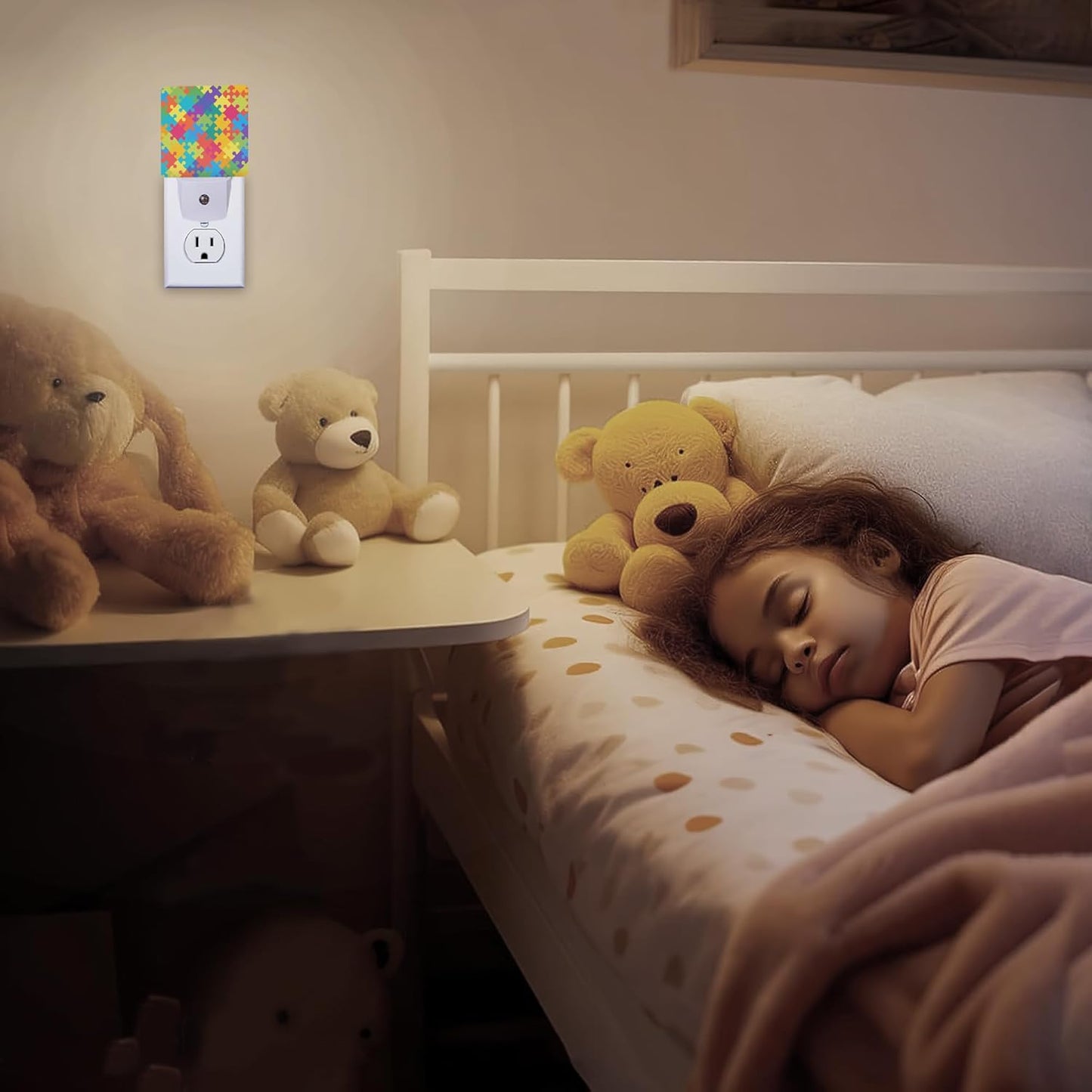 Autism Puzzles Night Light, Night Light Plug into Wall with Dusk to Dawn Sensor, LED Lamp Energy Saving Lights for Men Women Boys Girls,Lamp for Bedroom Bathroom Hallway