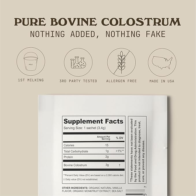 Powder - Bovine Colostrum Powder for Women & Men - First Day Milking Whole Colostrum - Grass Fed Colostrum Supplement for Gut Health, Immunity, Skin & Hair (Unflavored, 40 Servings)