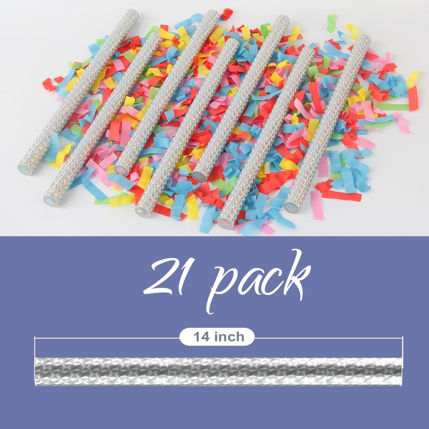 BATTIFE 21Pack Confetti Wands, Colorful Confetti Shoots Poppers, Tissue Paper Flick Flutter Sticks for Wedding Celebrations, Anniversary, Birthday, Multi-Color, 14 inch