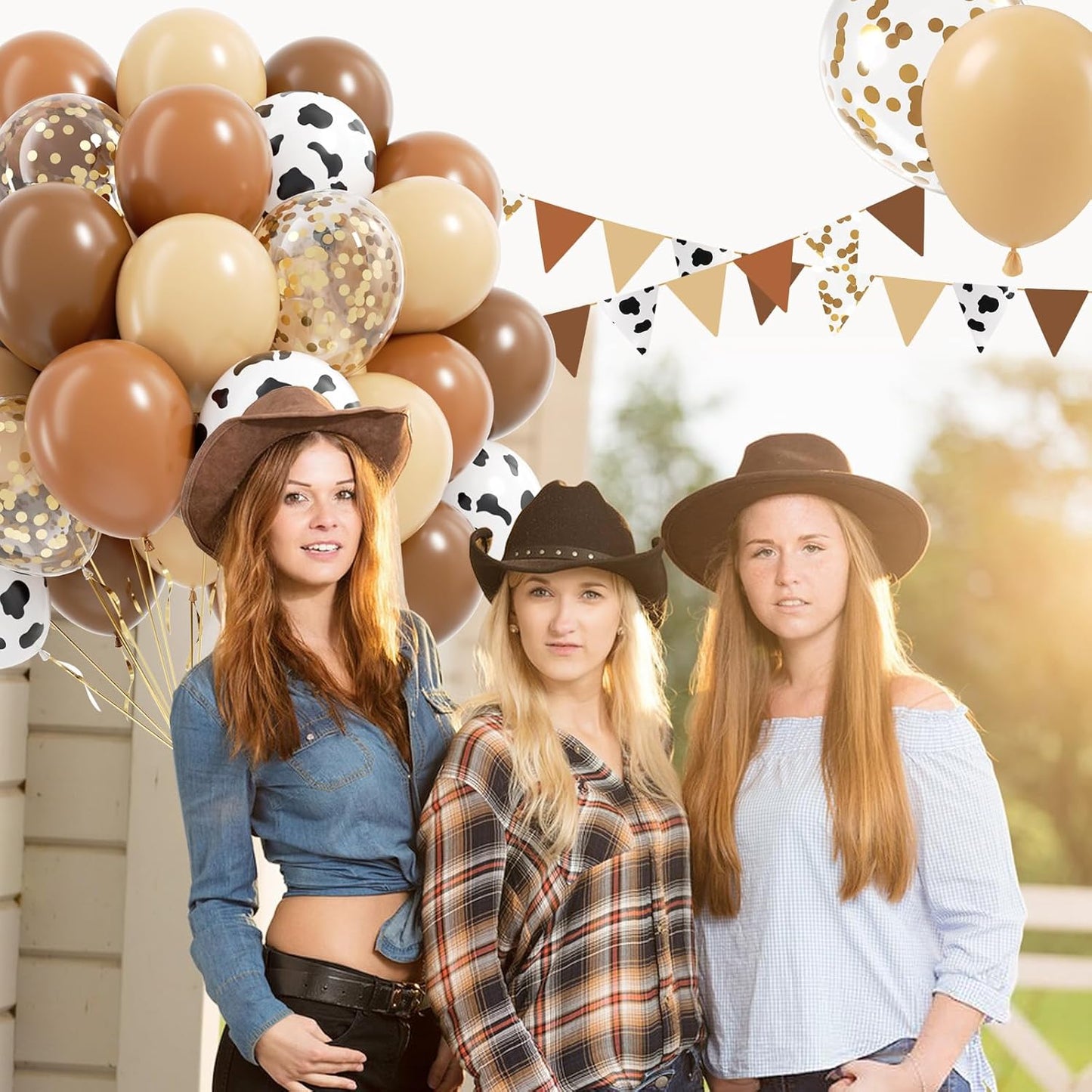 Brown Western Balloons, Brown Nude Gold Confetti Cow Print Latex Cowboy Balloons for Farm Cowboy Western Baby Shower Birthday Party Decorations