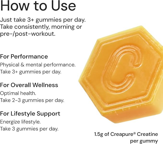 Create Creatine Monohydrate Gummies for Men & Women, Boost Focus, Strength, and Endurance, Anti-Melting Formula, Vegan, Gluten-Free, Non-GMO, 1.5g of Creatine per Gummy (Orange, 90 ct)