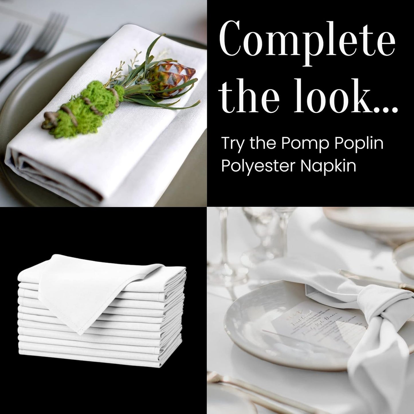 Pomp Black 60" x 102" Poplin Polyester Tablecloth (2 Pack) | Wrinkle + Stain Resistant Easy Care Premium Fabric | Fits 6FT Rectangle Table