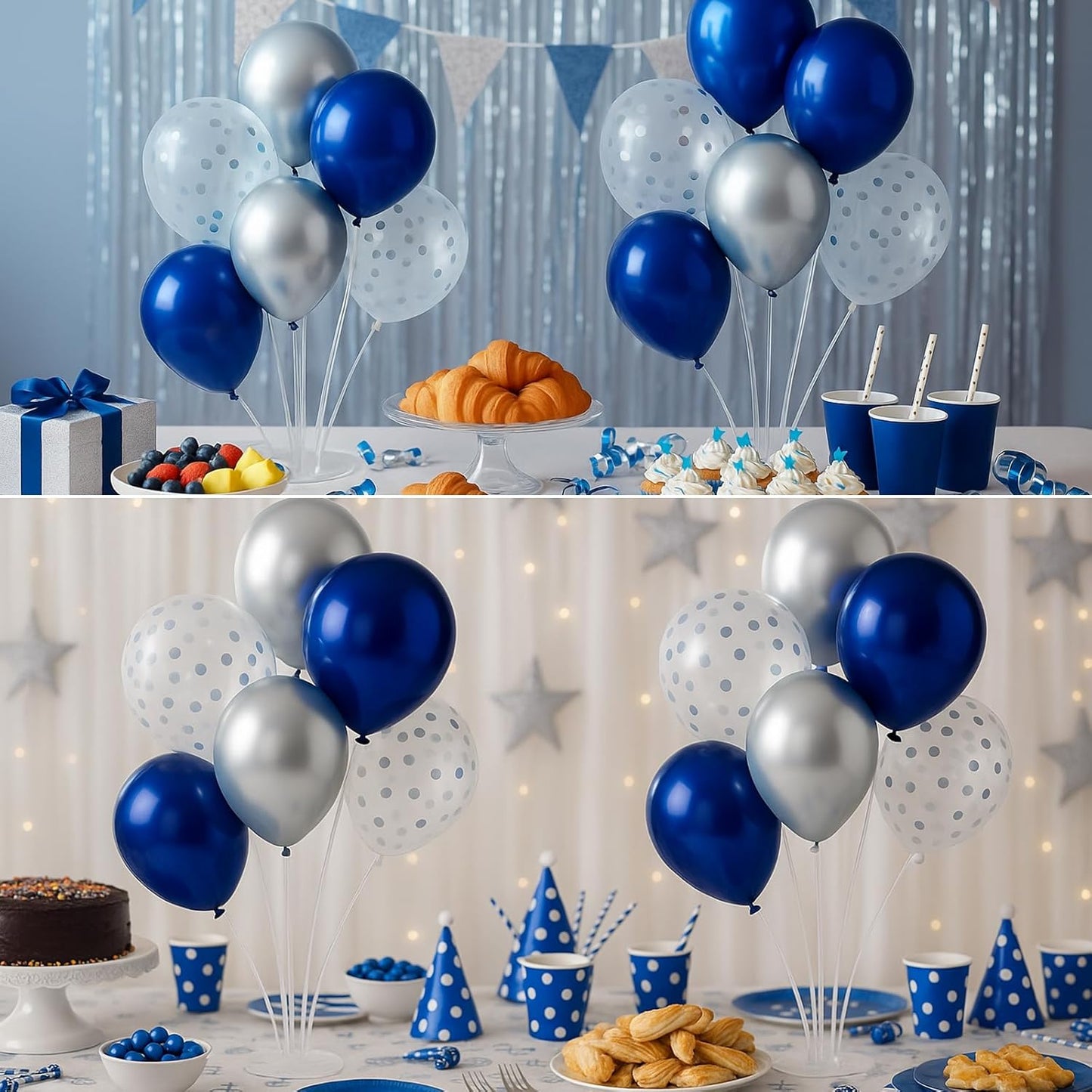 6pcs Balloon Stands Kit Table Centerpiece Table Decorations for Anniversary Birthday Wedding Graduation Retirement Party Decorations (Silver Navy)