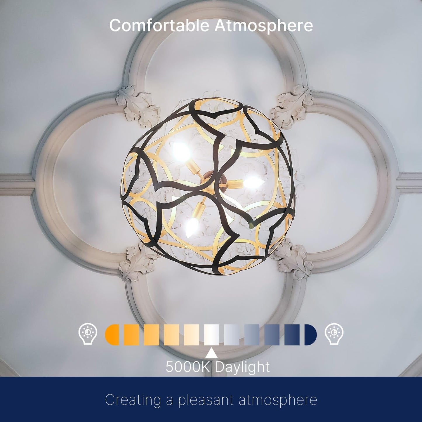 FLSNT 5000K Daylight B10 Dimmable 4W LED E12 Candelabra Bulbs, 40W Equivalent LED Chandelier Candle Bulbs, Clear Glass Finishing, 6 Pack UL,CA65 Listed.