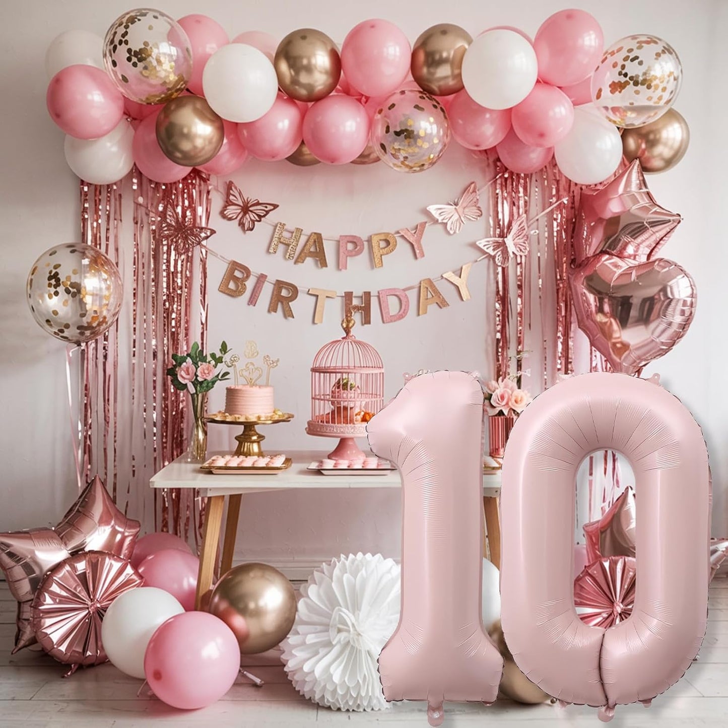 Pastel Pink Balloons Number 10, 40 Inch Foil Number 1 & 0 Balloons for 10 Year Old Birthday Decorations, Self Inflating Blush Dusty Pink Balloon for Girls 10th Birthday Party Anniversary Decorations