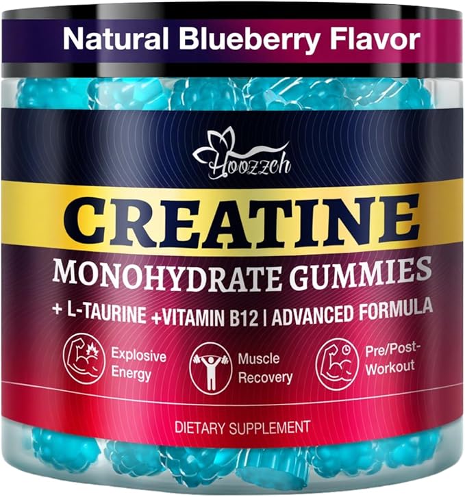 Creatine Monohydrate Gummies for Men & Women, Creatine Supplement, Chewables Creatine Gummy, Gluten-Free, Blueberry Flavor, 60 Count