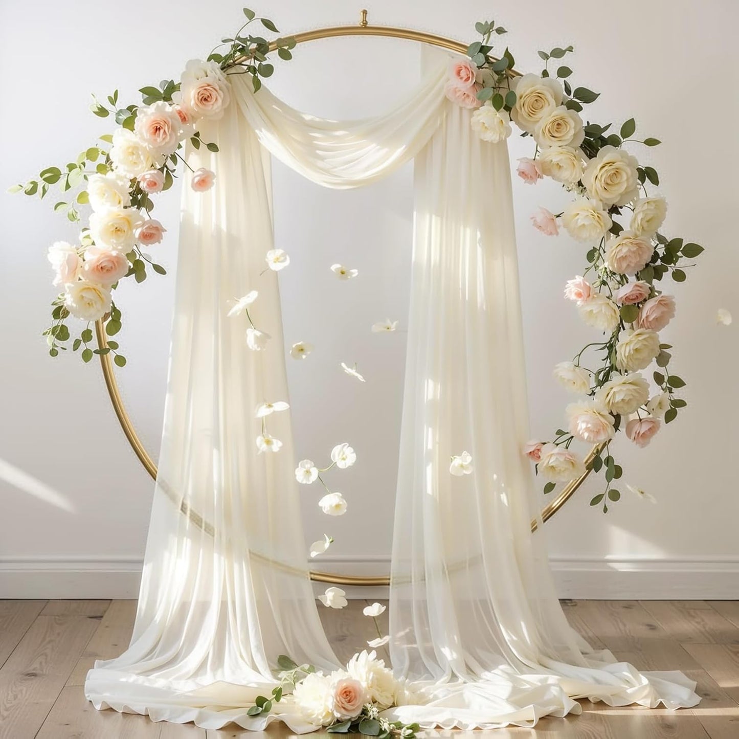 Wedding Arch Draping Fabric,1 Panel 18FT Beige Arch Drapes Chiffon Fabric Drapery Decorations for Ceremony Reception Party Ceiling Backdrop