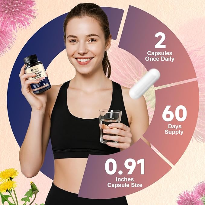 Female-Optimized Beef Organ Complex Superfood Supplement, Beef Liver, Kidney, Heart, Uterus & 6 More, Balance Hormones, Energy & Women's Overall Wellness, with Milk Thistle, Zinc, Grass-Fed, 60 Day