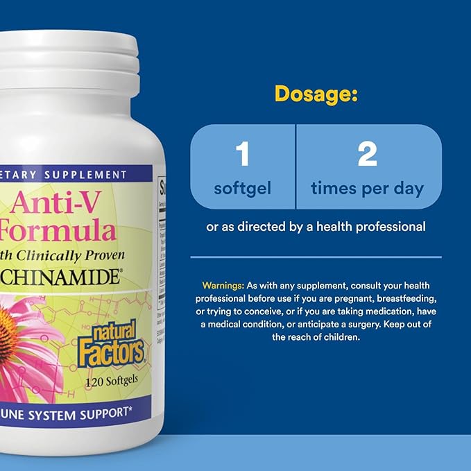 Natural Factors Anti-V Formula, Echinacea Supplement for Immune and Wellness Support, Organic, Non-GMO, 120 Softgels