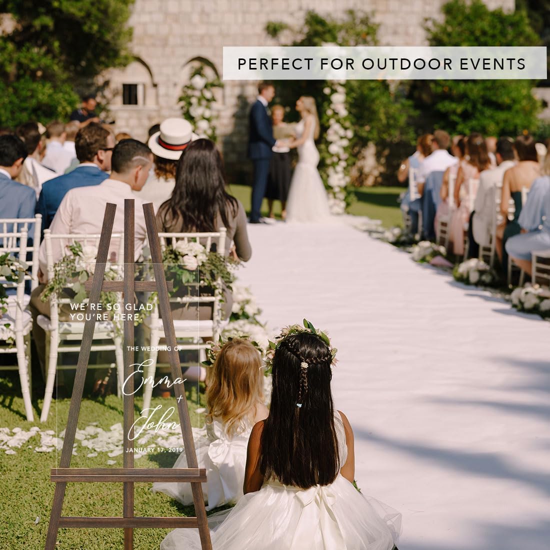 Andaz Press Custom Large Wedding Acrylic Sign, 16 X 24 Inches, So Glad You'Re Here, Personalized Sign, Welcome Sign For Modern Wedding Theme Wedding Welcome Sign