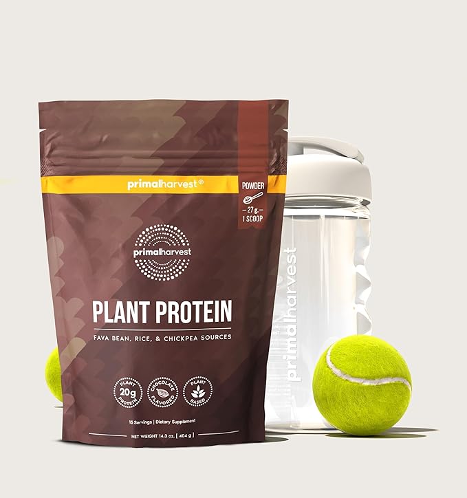 Primal Harvest Vegan Protein Powder for Nutritional Weight Support 20g Plant-Based Protein Per Serving from Fava Beans Chickpeas & Rice Chocolate Flavor 405g Gluten-Free Soy-Free No Added Sugar