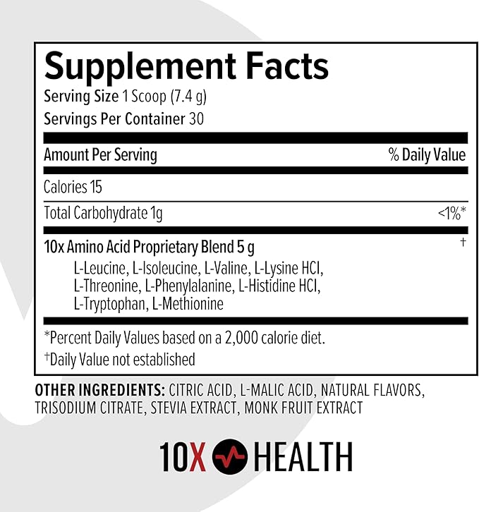 10X Health Amino Blend Pre Workout Powder for Men - Fruit Punch Flavor - EAA & BCAA Powder Amino Acids Supplement for Energy, Muscle Strength & Performance – Pre and Post Workout - 30 Servings
