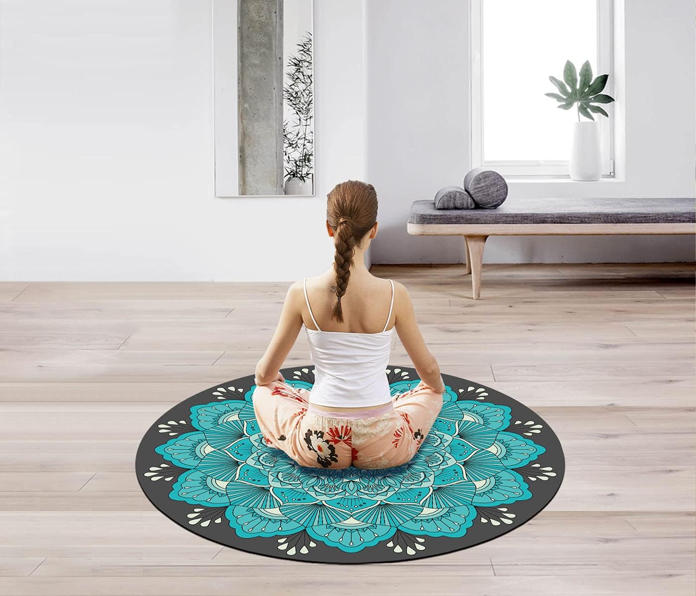 Pilates Mat Round Oversize Yoga Mat Suede Rubber Non-Slip Dia 140cm Exercise Mat Meditation Mat Workout Mat for Home Outdoor