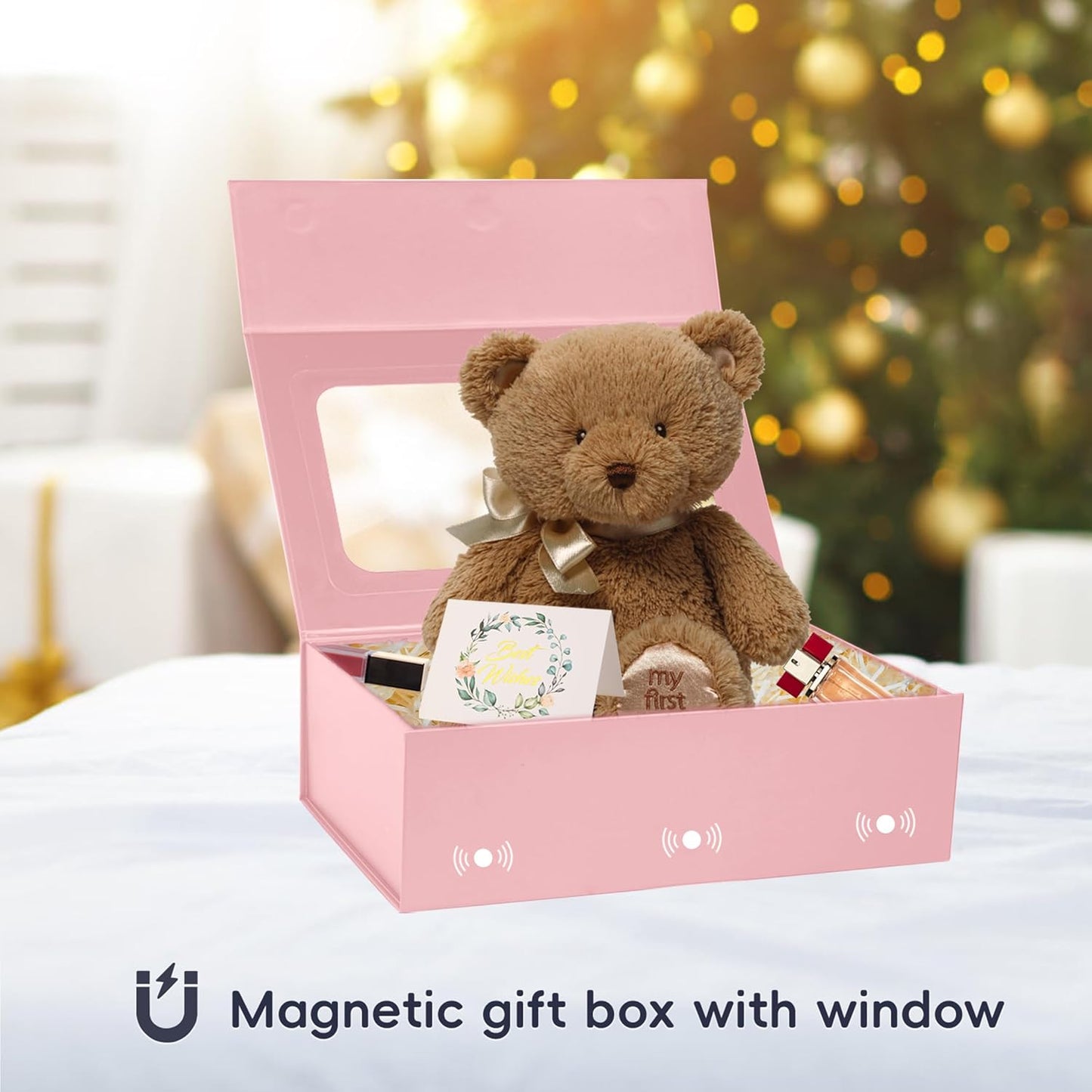 TIACABO Pink Large Gift Box with Window, 13.5"x9"x4.3" Bridesmaid Boxe for Gifts Giving,Birthday Gift Boxes with Magnetic,Closure Lid Gifts Box for Presents,Cute Boxe,Luxury for Gift Packaging