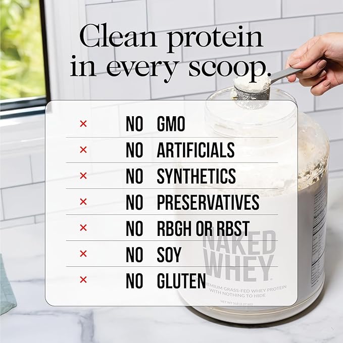 NAKED Vanilla Whey Protein Powder - All Natural Grass Fed Whey Protein Powder, Vanilla Flavor, Organic Coconut Sugar, 5Lb Bulk, GMO-Free, Soy Free, Gluten Free - 61 Servings