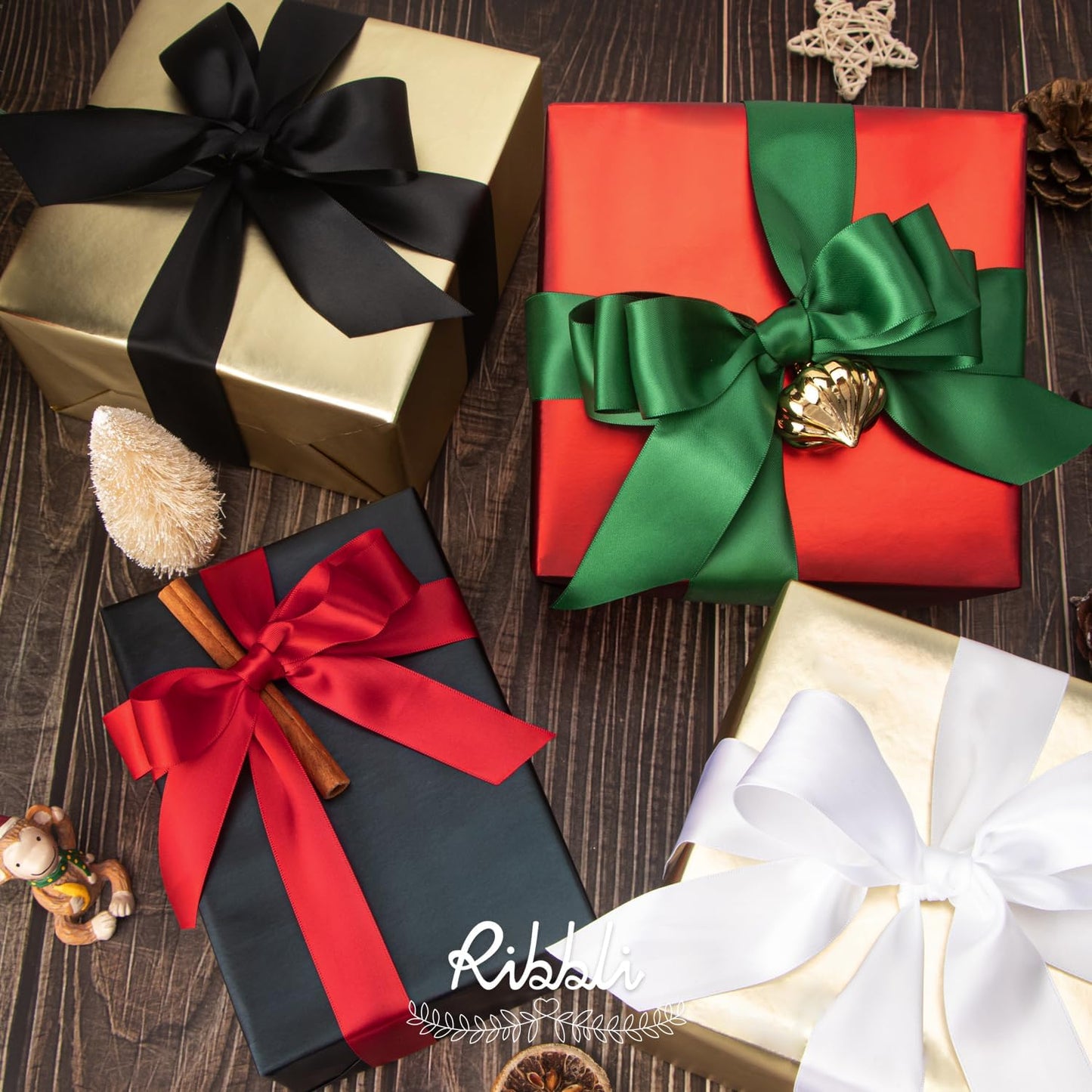 Ribbli Double Faced Red Satin Ribbon,1” x Continuous 25 Yards,Fabric Ribbon Use for Bows Bouquet,Christmas Gift Wrapping,Floral Arrangement