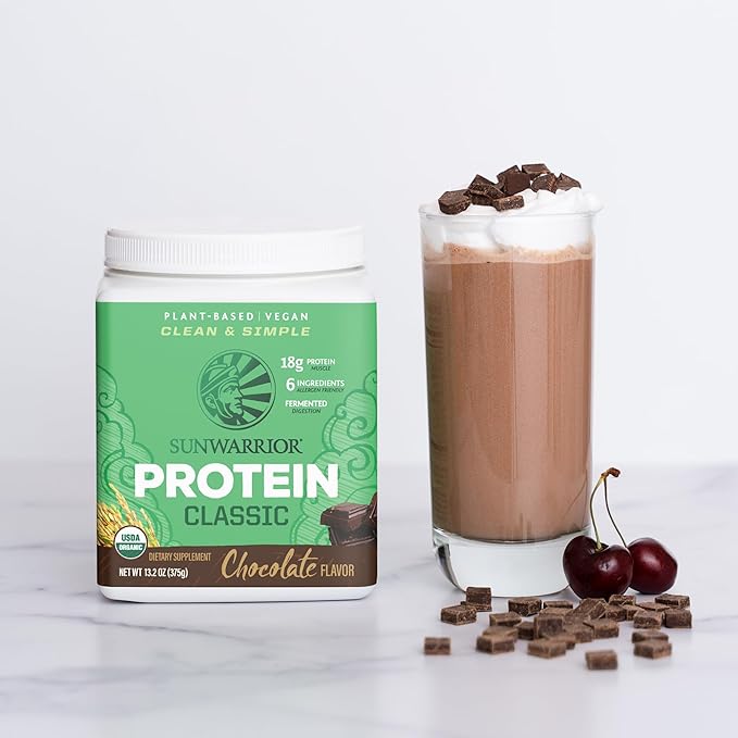 Brown Rice Protein Powder with Bcaa & Amino Acids Raw Rice Protein Shake Gluten Free Low Carb Dairy Free | Plant Based Classic Sprouted Brown Rice Protein Powder Chocolate 375g by Sunwarrior