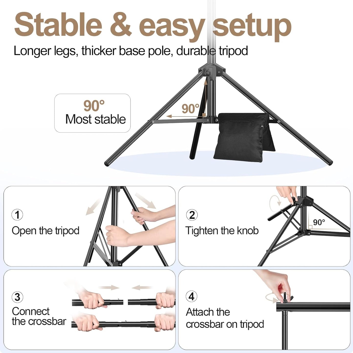 EMART Backdrop Stand, 30x7ft(WxH) Large Adjustable Background Support System with 308° Angle Rotatable Connector, 12 Clamps, 4 Sandbags and Carry Bag for Paties, Wedding, Photography Studio, Video