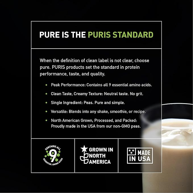 PURIS Premium Pea Protein - 5lb Tub, 100% Made in The USA, Unflavored, Vegan, Gluten Free, Dairy Free, Non GMO, Plant-Based Protein, Keto, BCAA