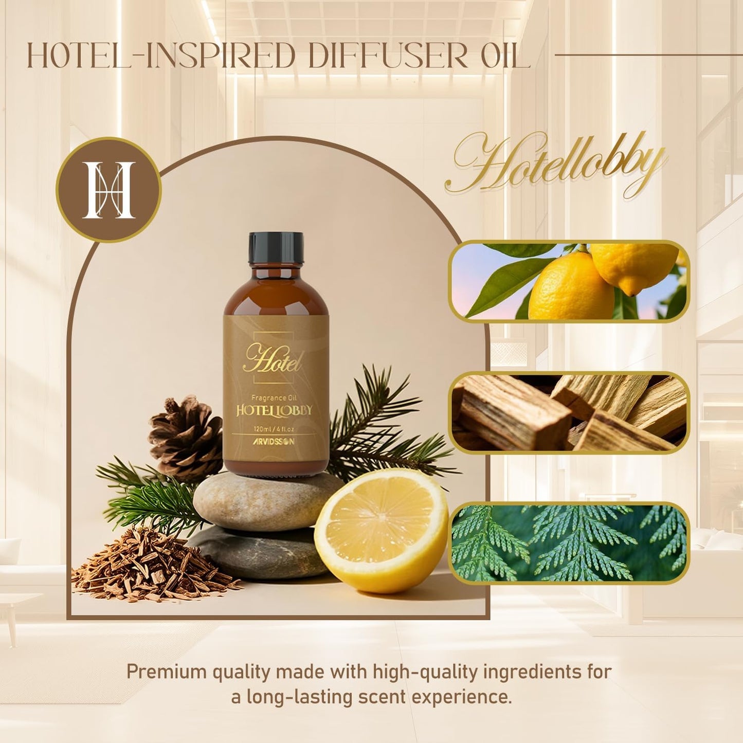 Hotel Diffuser Oil 4 Fl Oz (120ml), Hotels Lobby Fragrance Oil - Hotel Scent Essential Oil for Diffuser and Crafting, Luxury Fragrance Oil, Gift for Women & Men
