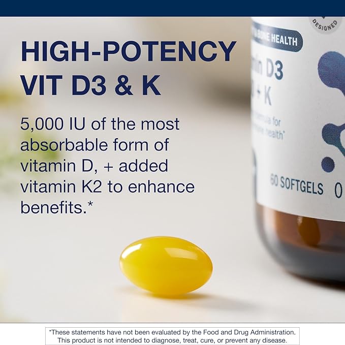 Metagenics Vitamin D3 + K - for Artery Health, Immune Support, Bone & Heart Health* - Vitamin D with MK-7 (Vitamin K2) - Non-GMO - Gluten-Free - 60 Softgels - 5,000 IU