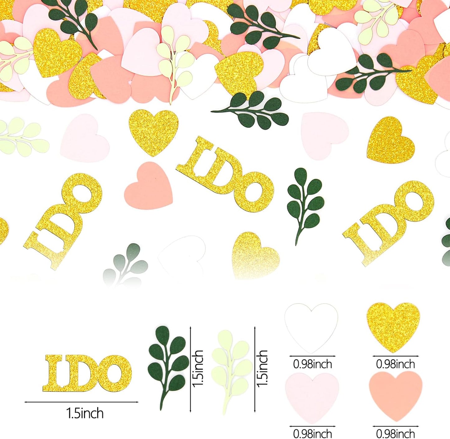 200PC Sage Green and Pink Gold Wedding Confetti for Tables Bridal Shower Decorations Hearts I Do Table Scatter for Wedding Engagement Bachelorette Party Decor