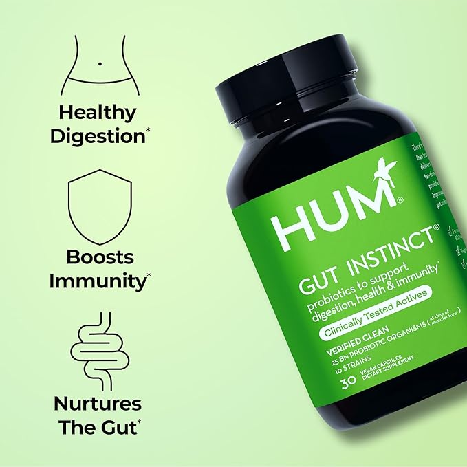 HUM Gut Instinct (30-Day Supply) - Daily Probiotics for Digestive Health for Women and Men - Lactobacillus + Bifidobacterium Strains for Bloating, Immune Support + Healthy Gut Diversity