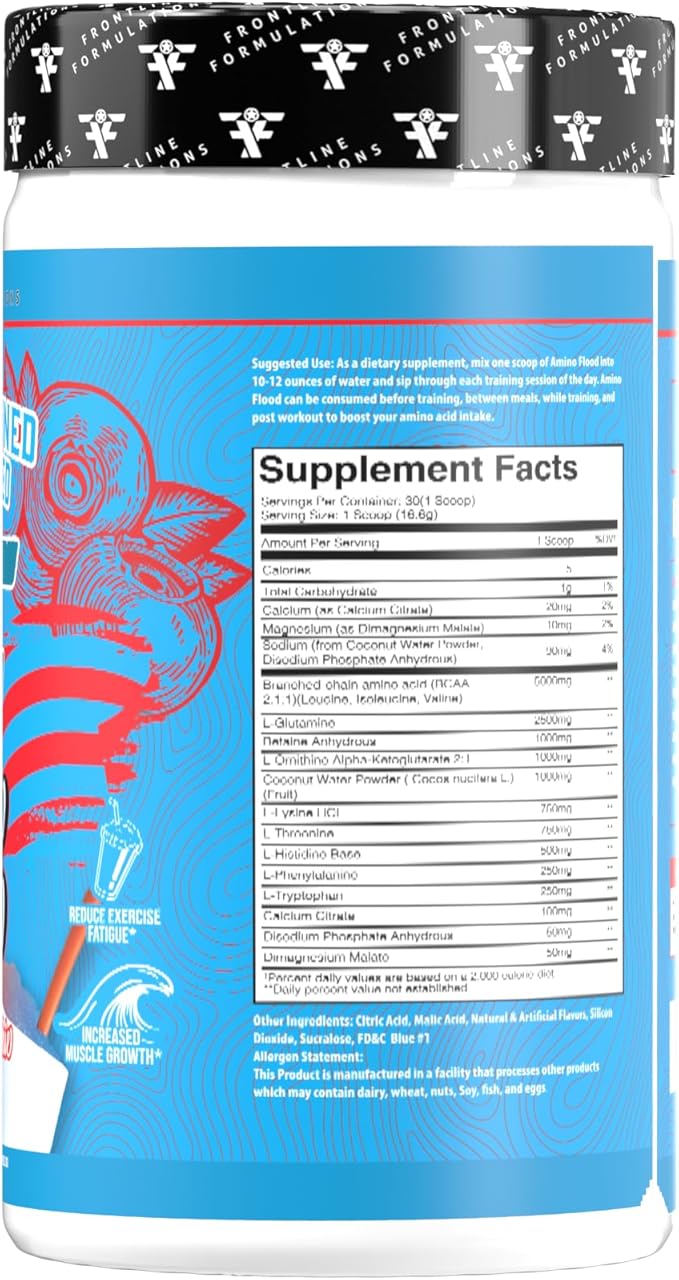 Amino Flood, BCAAs + Essential Amino Acids, Building Blocks of Muscle, Comprehensive Formula, Great Taste, Veteran Owned and Operated (30 Servings, Blue Cherry Slushie)